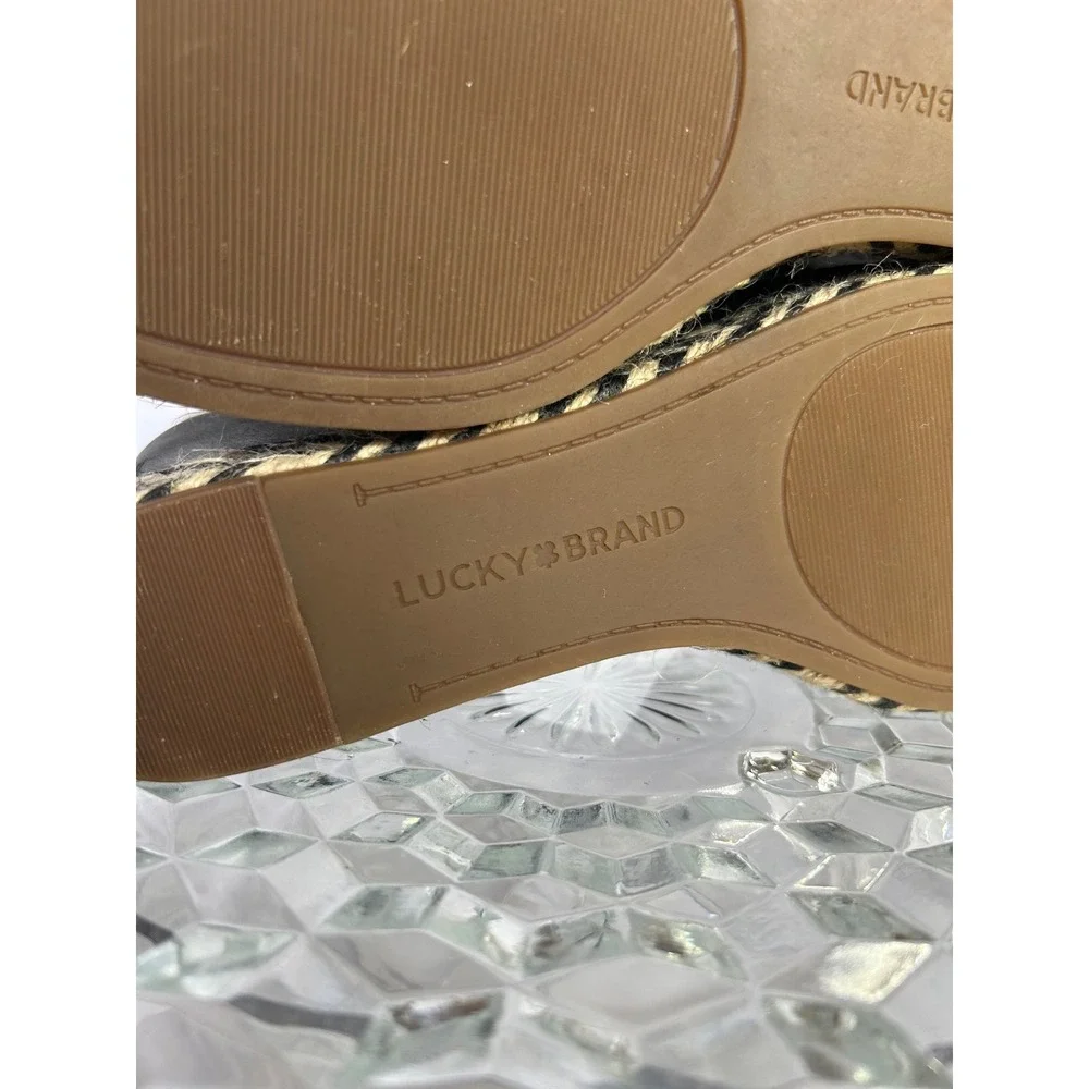 Lucky Brand LK-Bettanie Black Suede Espadrille‎ Wedge Wrap Ankle Sandals